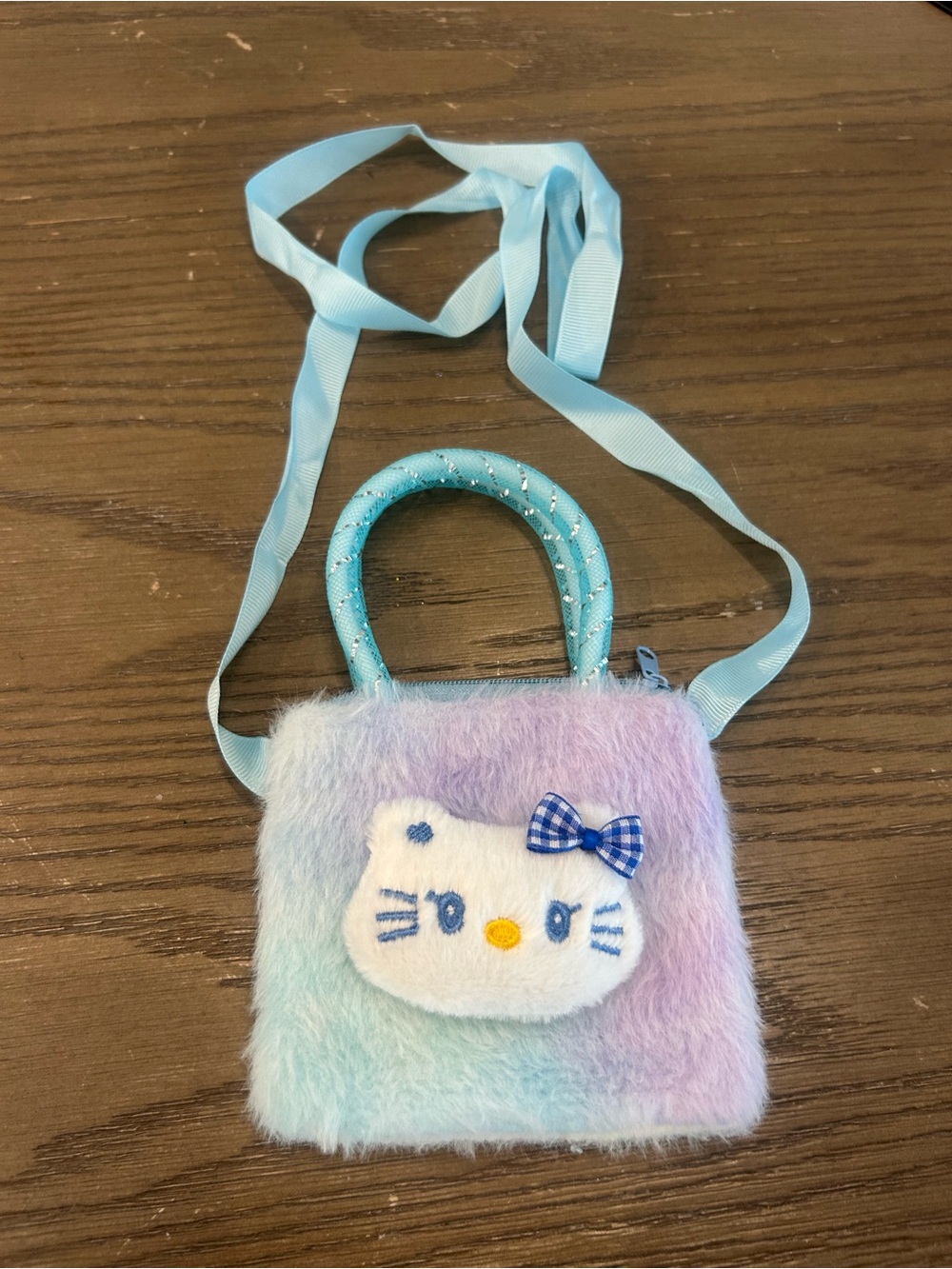 Fuzzy Pastel Cat Mini Purse Crossbody Bag Blue Purple Kawaii